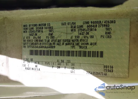 2004 Ford E-350 Super Duty Commercial/Recreational from USA, damaged, VIN 1FTSS34L64HA44889